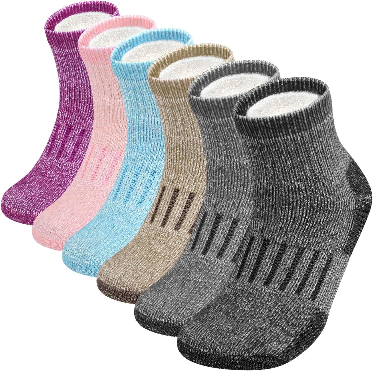 6 Pairs Merino Wool Socks for Women, Compression Support Hiking Socks Ankle Running Thick Socks