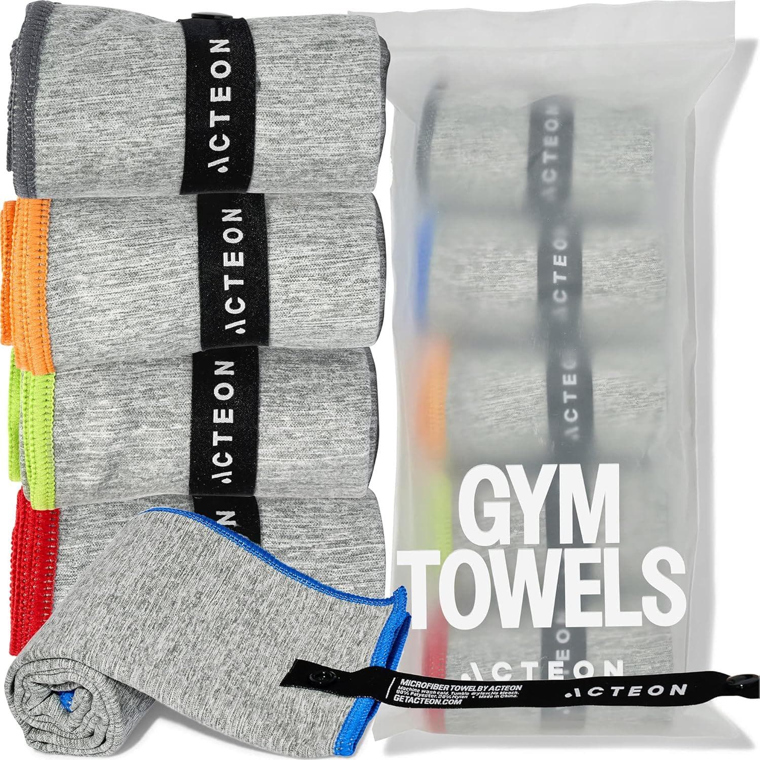 Acteon Microfiber Quick Dry Gym Towel, Silver ION Odor-Free Absorbent Fiber, Fast Drying, Men and Women Workout Gear for Body Sweat, Working Out, Towels