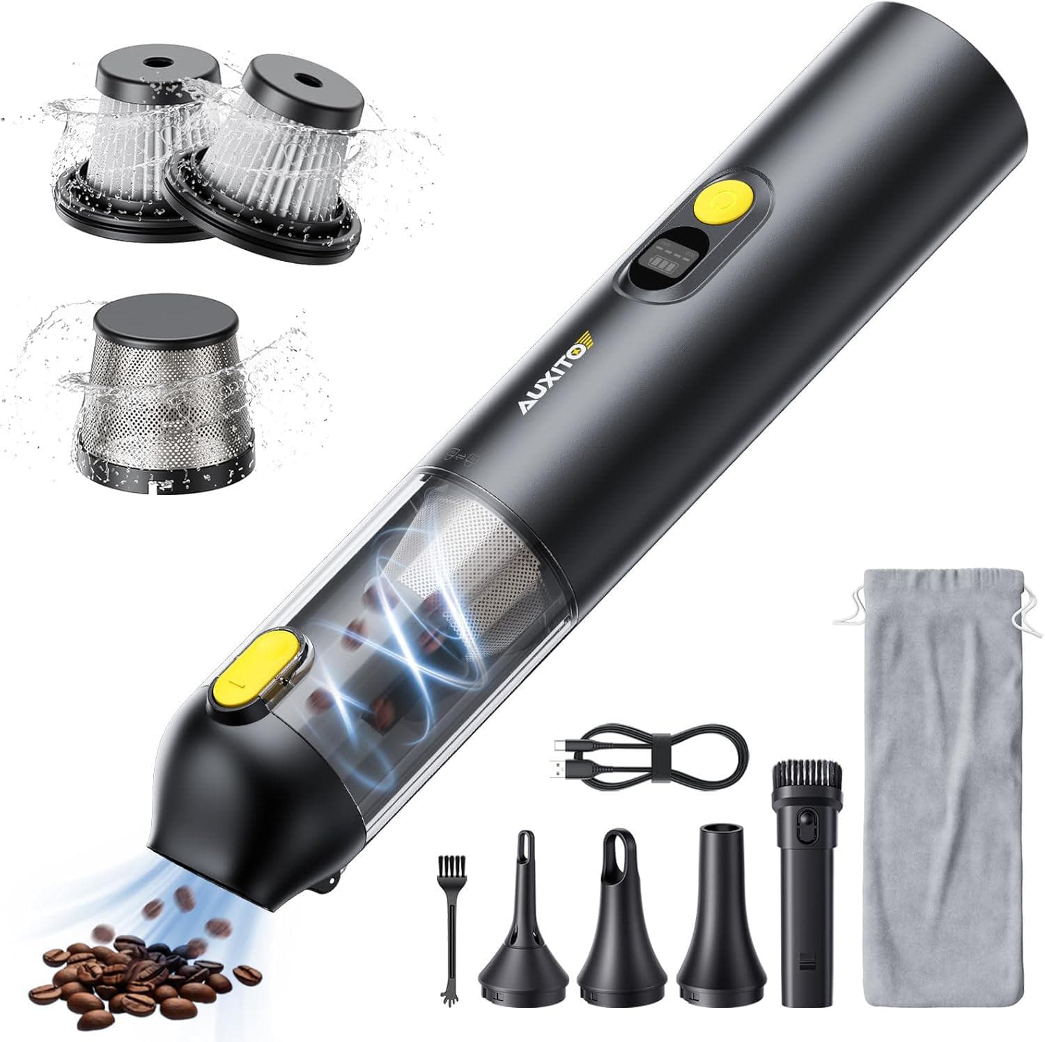 AUXITO Car Vacuum – Portable Cordless Vacuum for Car 14000Pa Powerful Suction, Handheld Vacuum Blow and Suction 2 in 1, Small Car Vacuum Cleaner Hand Held Vacuum for Car, Home, Pet, Office (Black)