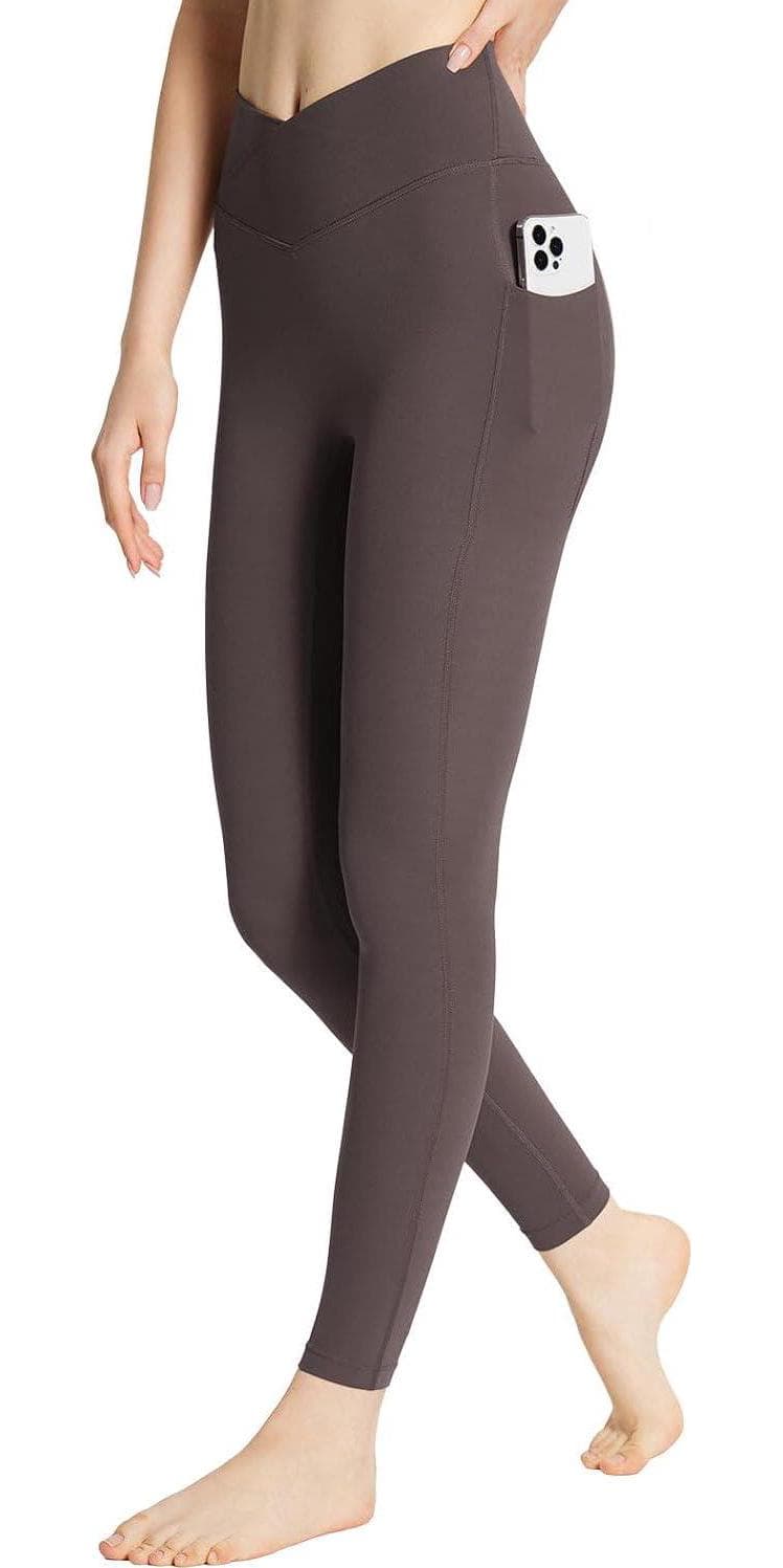 BALEAF Women’s Leggings with Pockets 25 V Cross Waist Workout Leggings Tummy Control Yoga Ankle Pants
