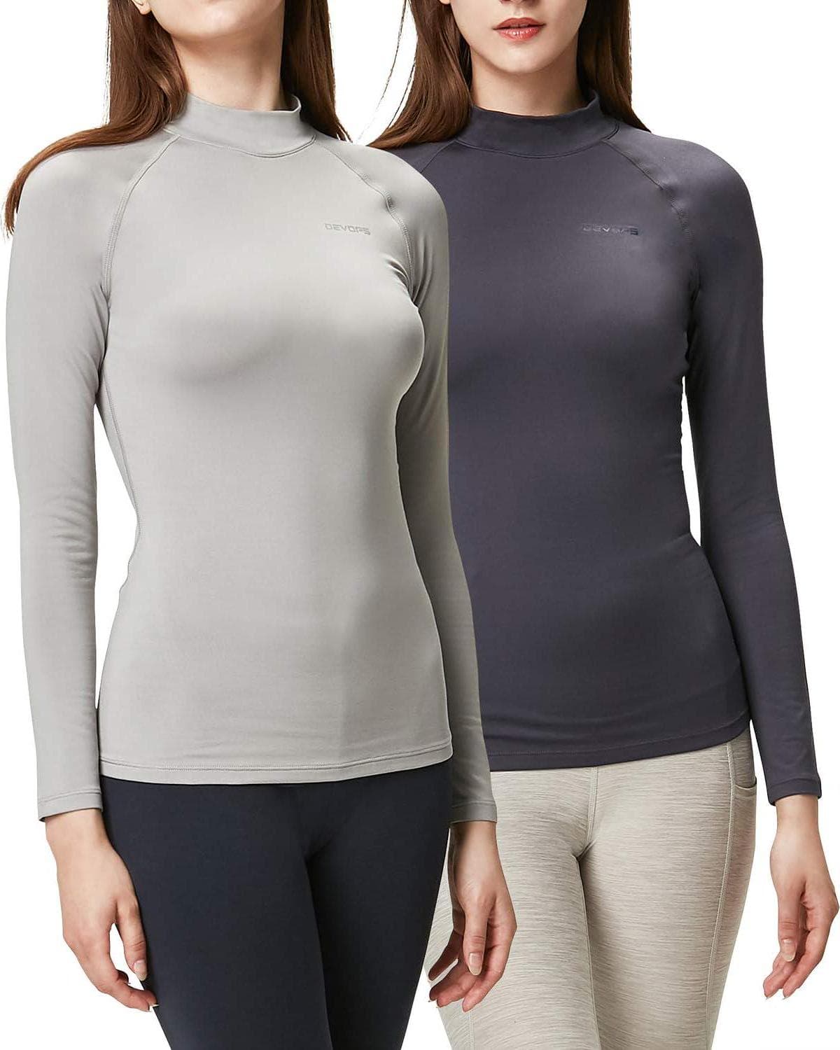 DEVOPS Women’s 2 Pack Thermal Turtle Long Sleeve Shirts Compression Baselayer Tops