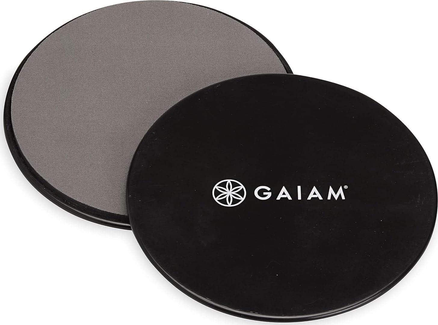 Gaiam Core Sliding Discs – Dual Sided Workout Sliders for Carpet and Hardwood Floor – Home Ab Pads Exercise Equipment Fitness Sliders for Women and Men, Grey/Black