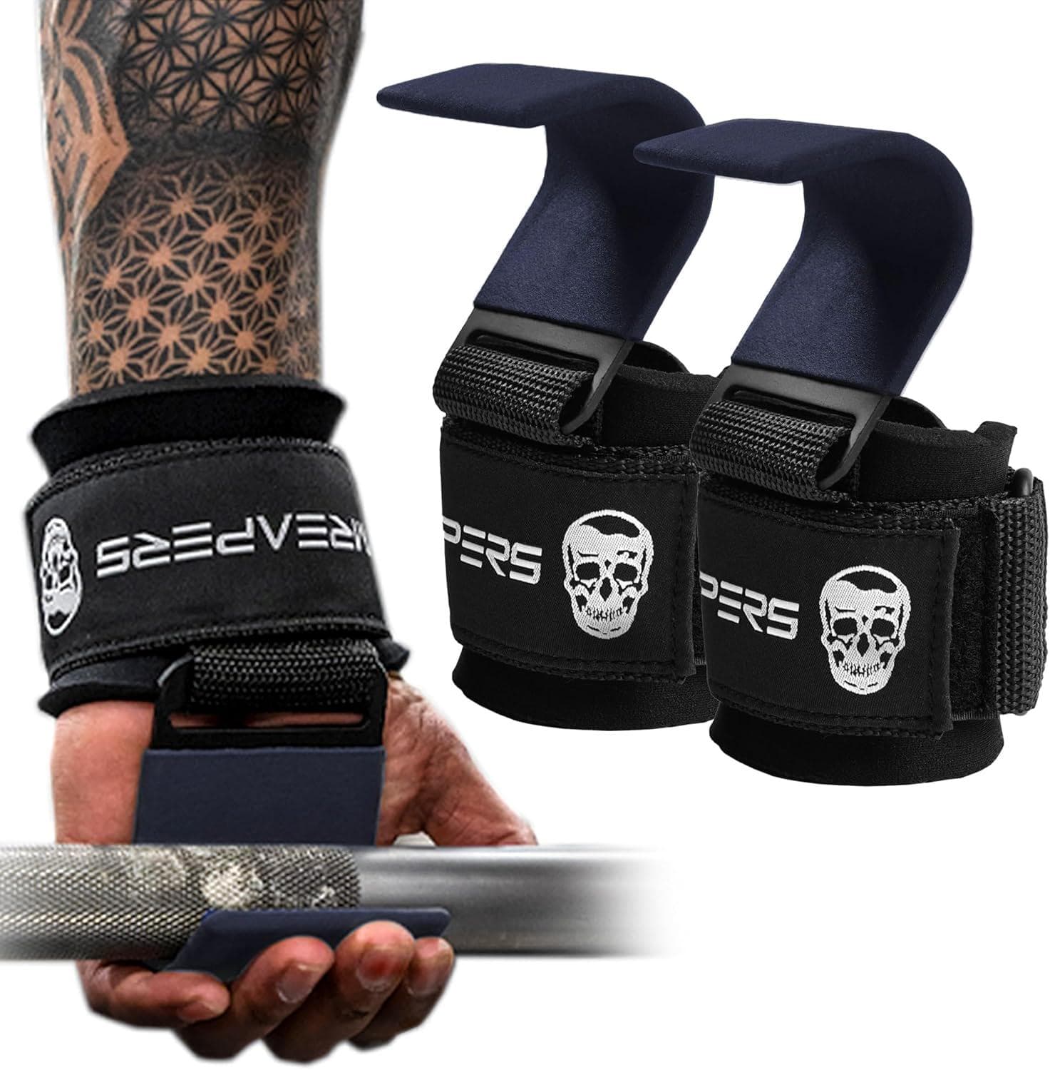 Gymreapers Weight Lifting Hooks (Pair), Heavy Duty Power Wrist Straps Hand Grip Support For Deadlifts, Pull Ups, Shrugs – Gym Gloves For Men and Women