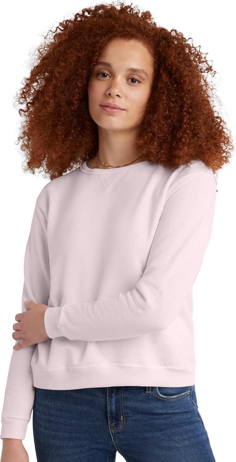 Hanes Women’s Ecosmart V-Notch Crewneck Sweatshirt, Fleece Pullover Sweatshirt For Women