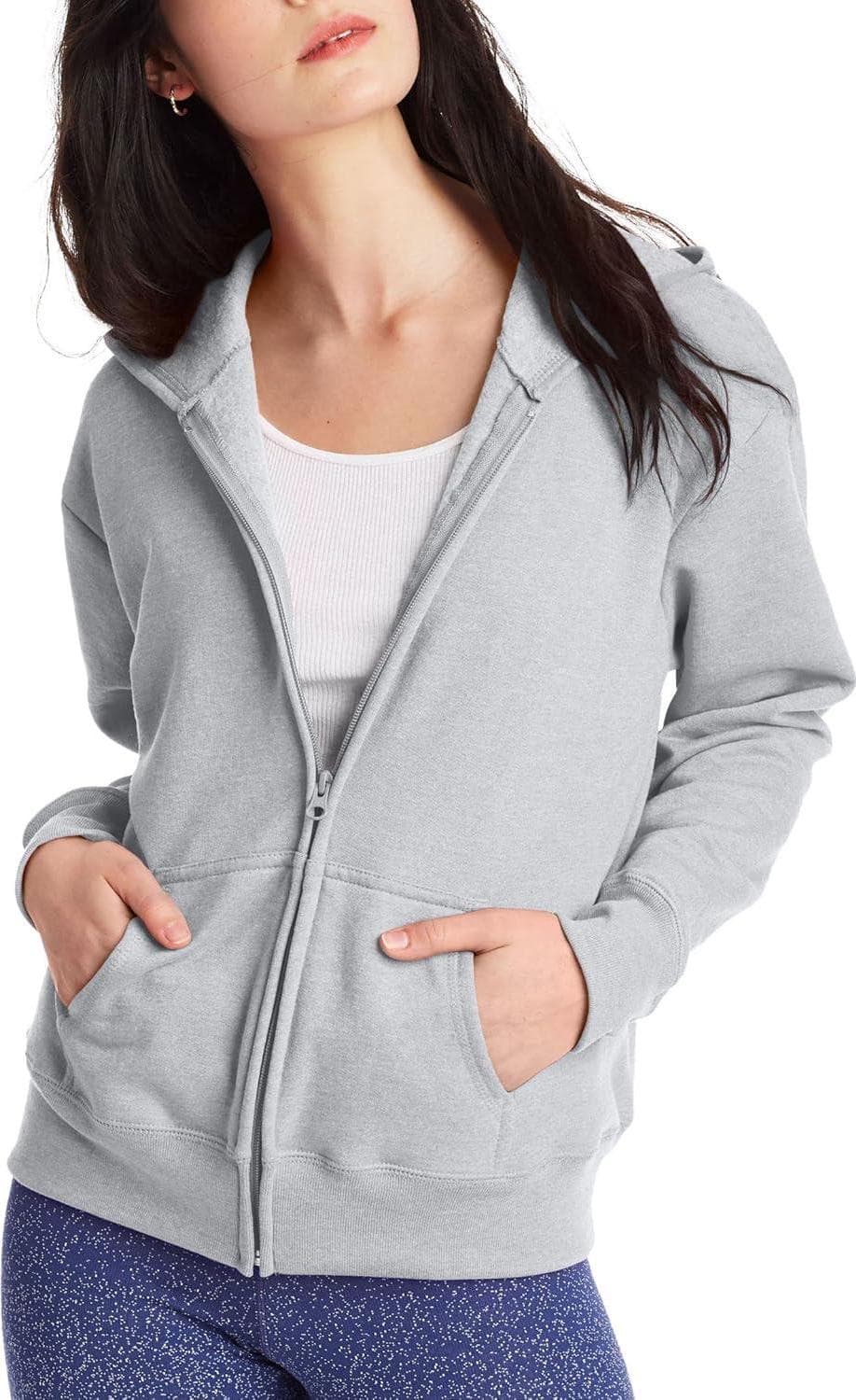 Hanes Women’s Hoodie, Ecosmart Fleece Full-zip Hoodie, Zip-up Hooded Sweatshirt