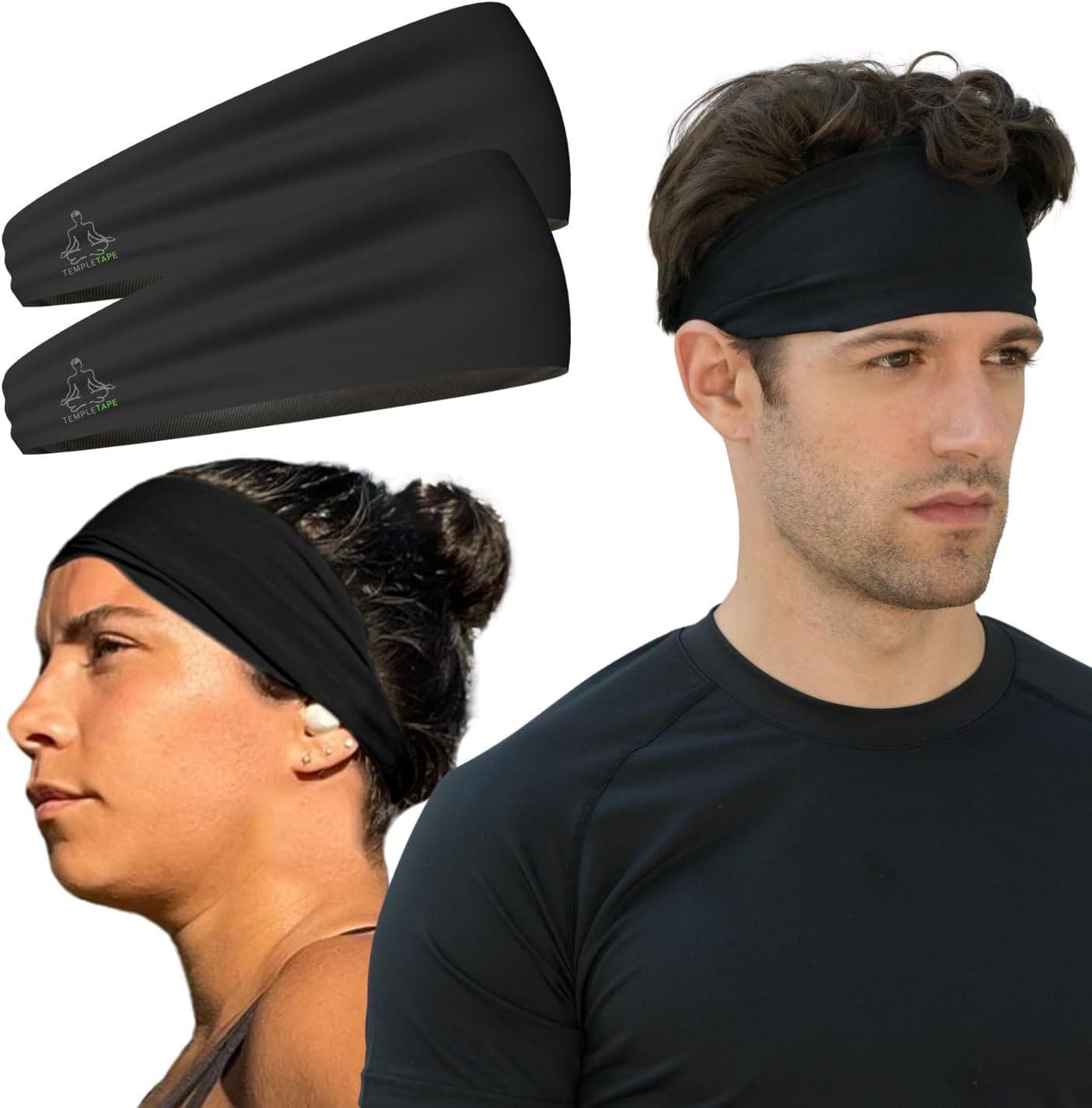 Headbands for Men and Women – Mens Sweatband and Sports Headband Moisture Wicking Workout Sweatbands for Running, Cross Training, Yoga and Bike Helmet Friendly