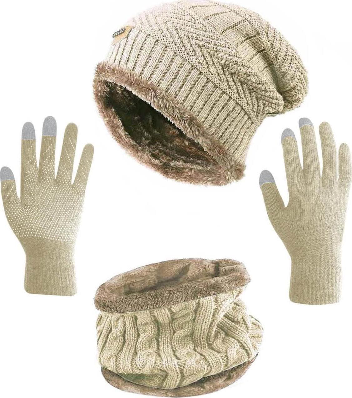 HINDAWI Winter Hat Scarf Gloves Slouchy Beanie Snow Knit Skull Cap Touch Screen Mittens Circle Scarves for Women