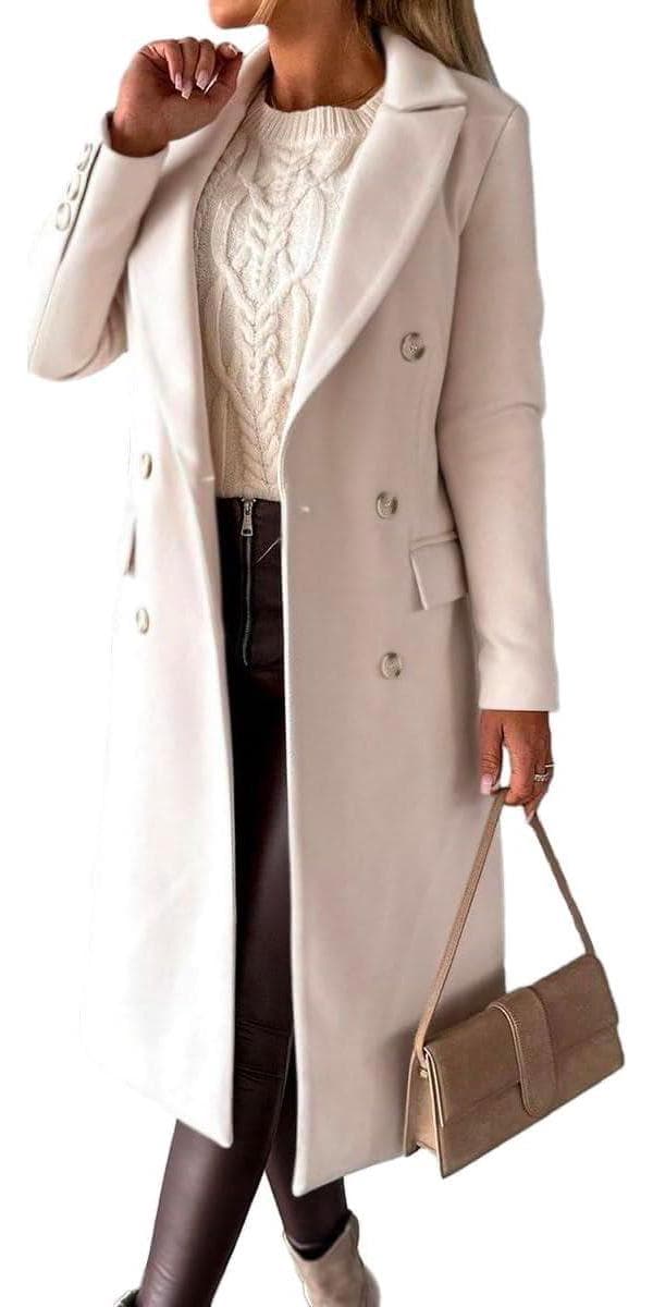IDEALSANXUN Womens Long Wool Coat Double Breasted Trench Coat Fall Winter Clothes