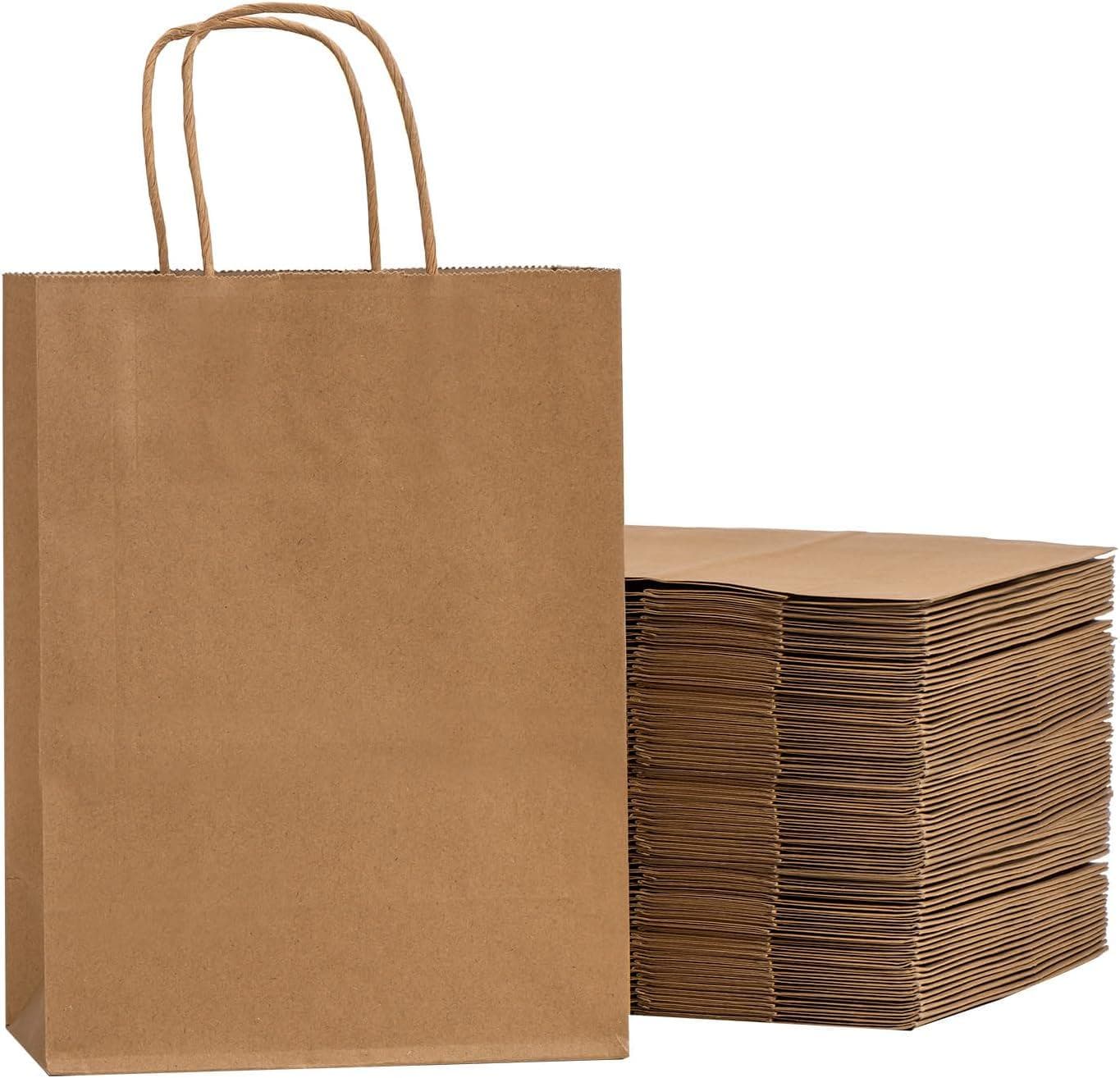RACETOP Brown Paper Bags with Handles Bulk 100Pcs 8×4.5×10.8 Inch Gift Bags Bulk, Brown Kraft Paper Bags, Retail Bags, Party Bags, Shopping Bags, Favor Bags