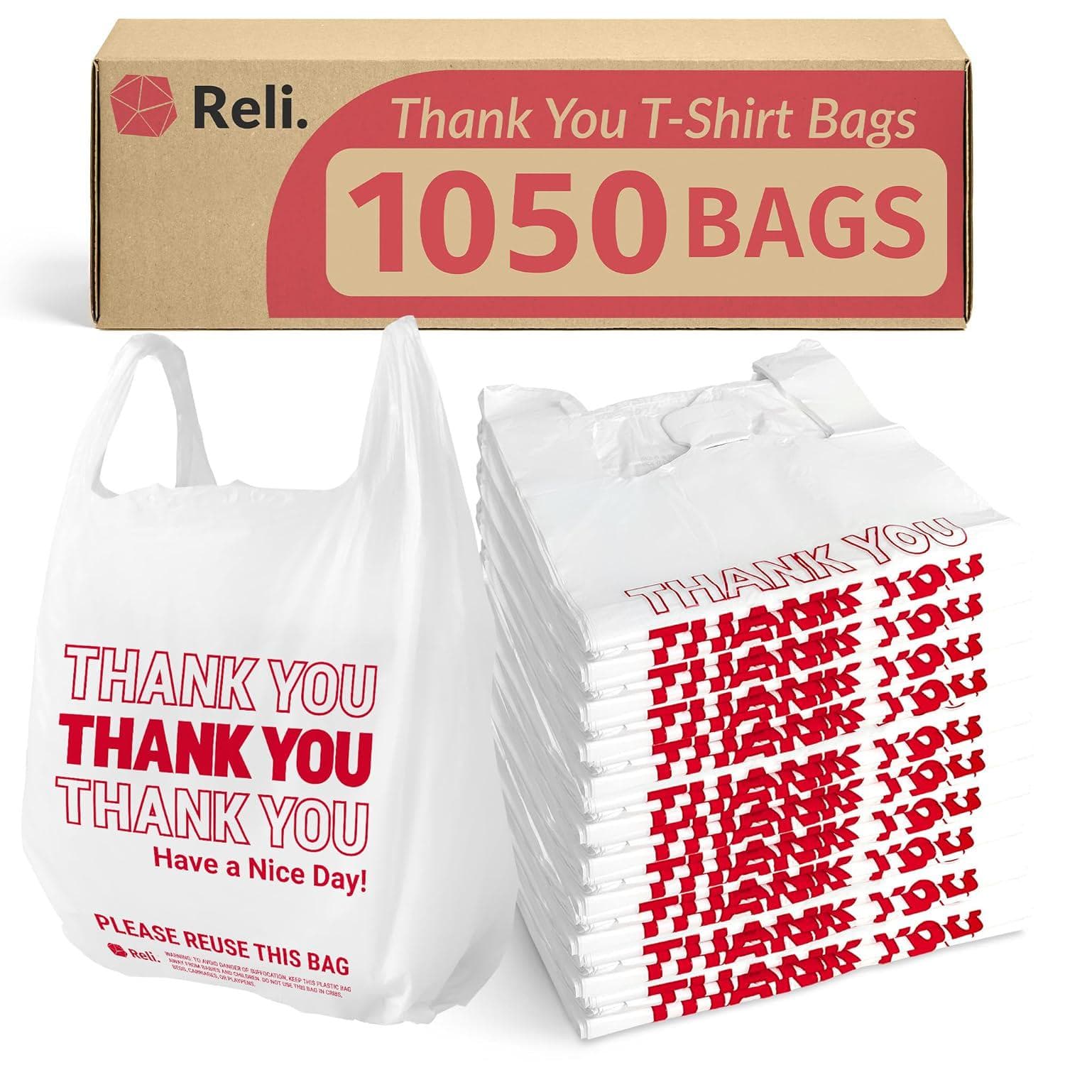 Reli. Plastic Bags Thank You (1050 Count) | White Grocery Bags, Plastic Shopping Bags with Handles