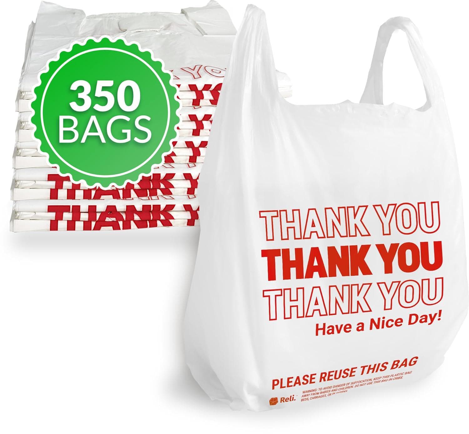 Reli. Thank You Plastic Bags (350 Count) (11.5 x 6.5 x 21 ) (White) – Grocery, Shopping Bag, Restaurants, Convenience Store