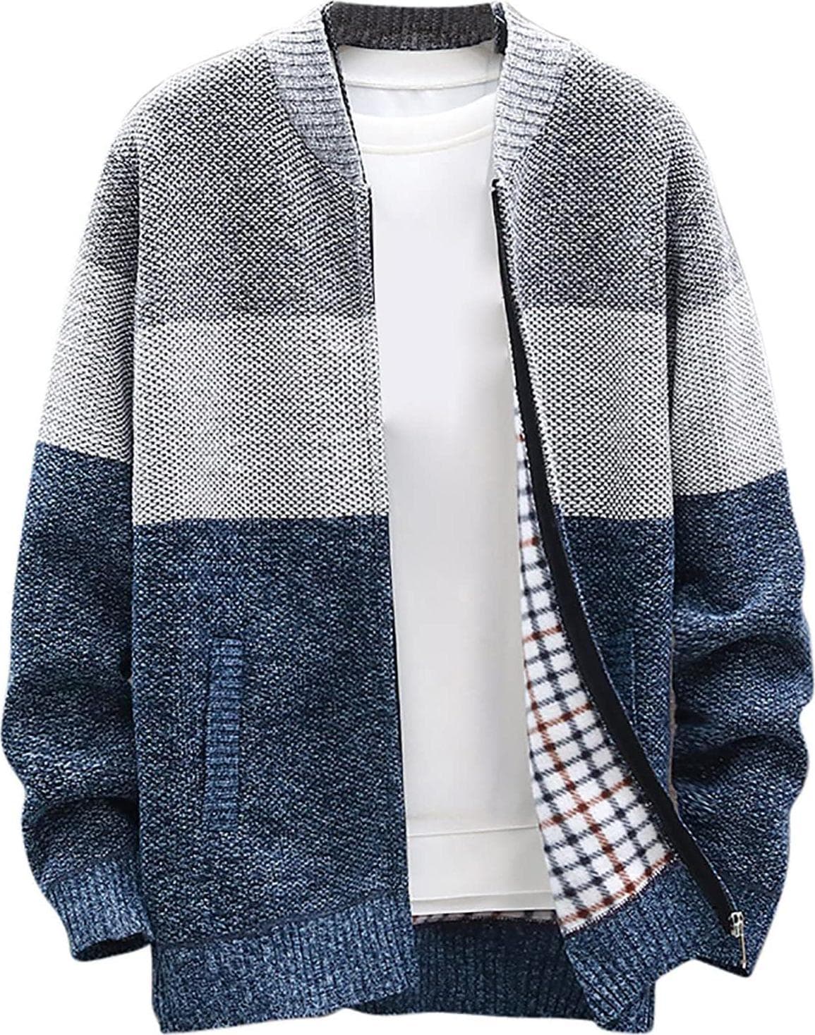 SMIDOW Men’s Cardigan Sweaters Knitted Stand Collar Regular Fit Jacket Full Zip Fleece Lined Winter Warm Coat