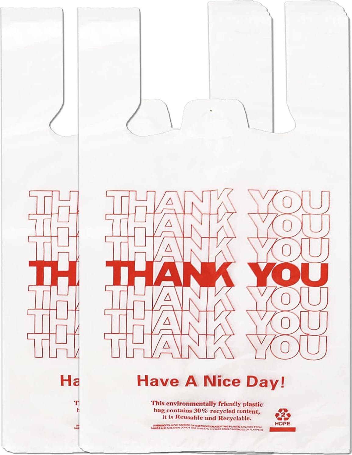 White Thank you T shirt bag, Grocery shopping bag Reusable and Disposable Supermarket Bag 11”x6”x21” 100PCS