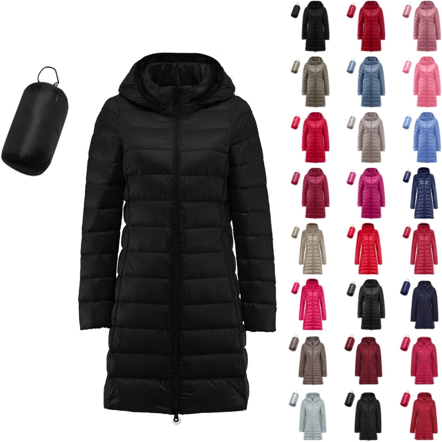 Women’s Packable Puffer Coat Hooded Lightweight Long Winter Coats with Hood Quilted Winter Coats Windproof Jacke