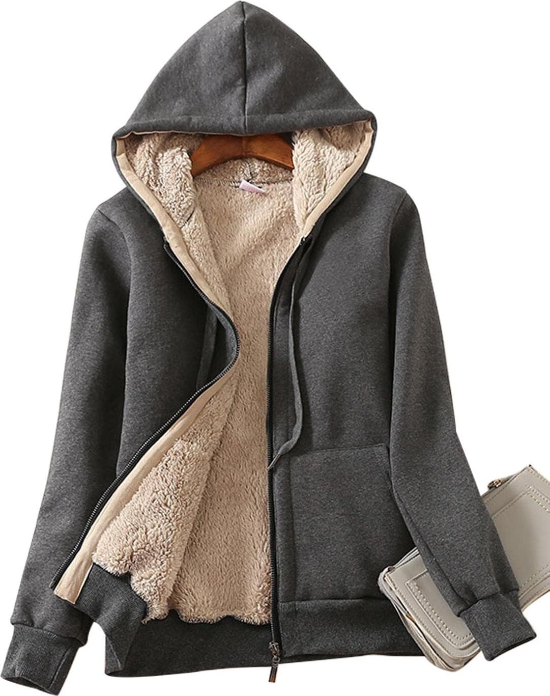 Yeokou Women’s Casual Full Zip Up Sherpa Lined Hoodie Sweatshirt Jacket Coat