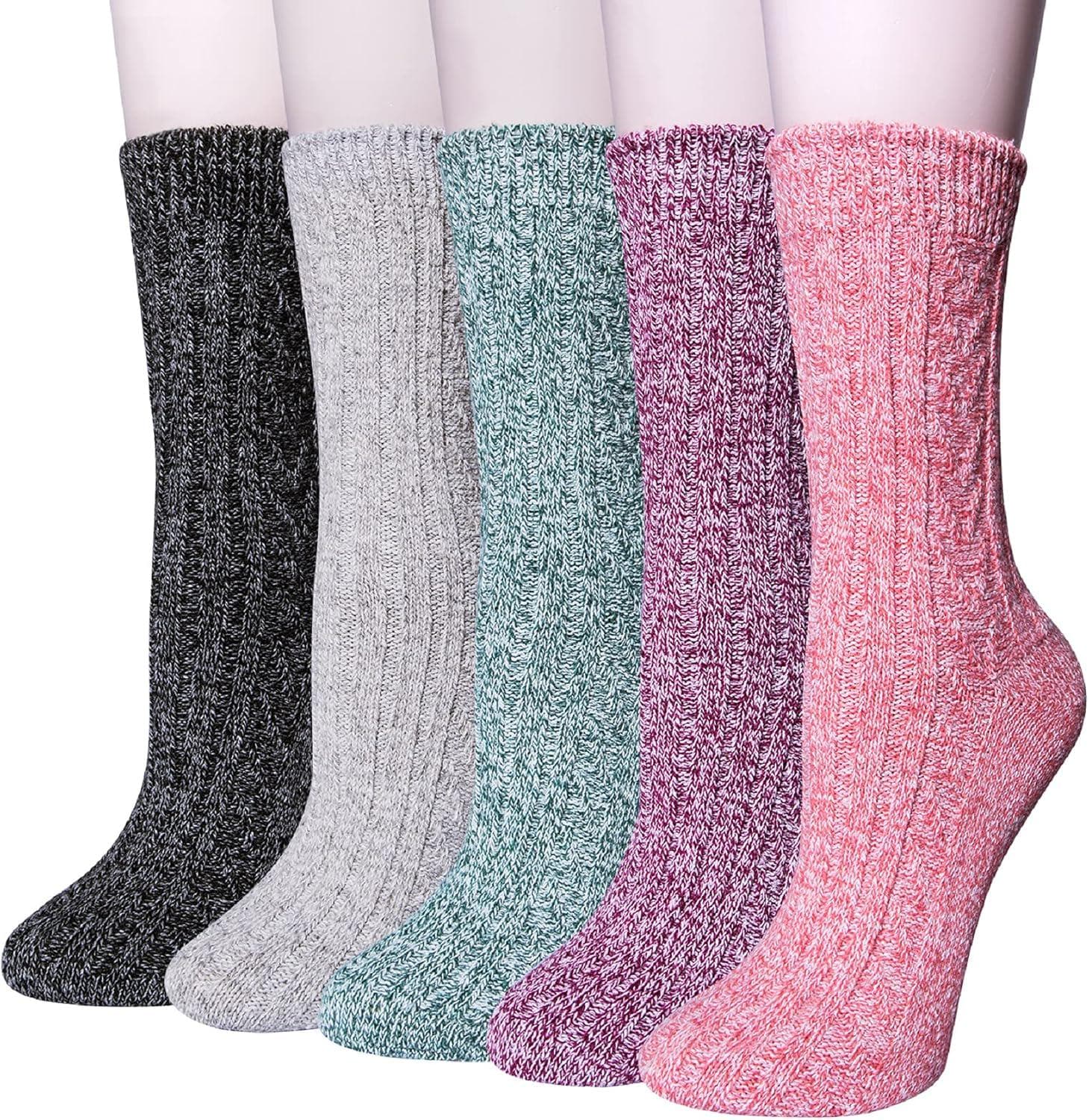 YSense 5 Pairs Womens Wool Socks Thick Knit Warm Winter Socks Cozy Comfy Socks Gifts for Women