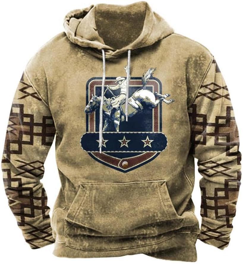 ZOCAVIA American Flag Hoodies for Men USA Graphic Hooded Sweatshirts Drawstring Western Ethnic Boys Pullover Tops